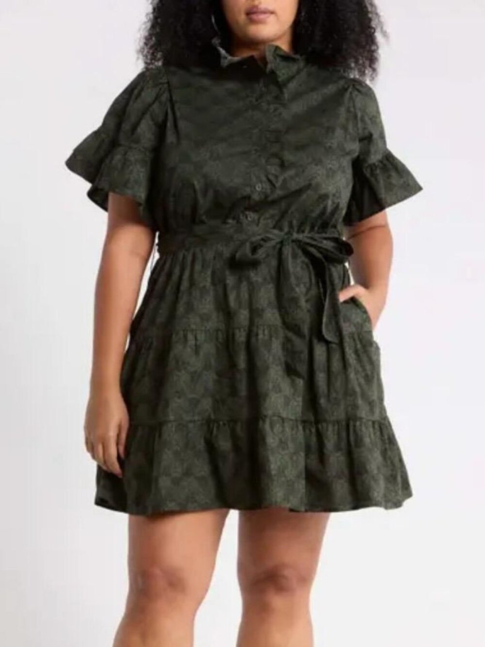 Sugarlips Plus Size Floral Ruffle Midi Dress Green 1X 100% Cotton NWT